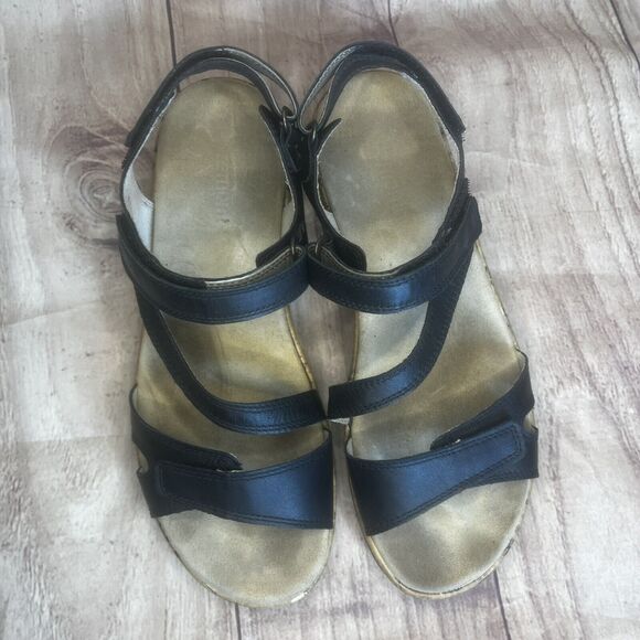 Remonte Women’s Sz 40 / 9.5-10 US Black Leather Ankle Strap Flat Sandals - Picture 1 of 11